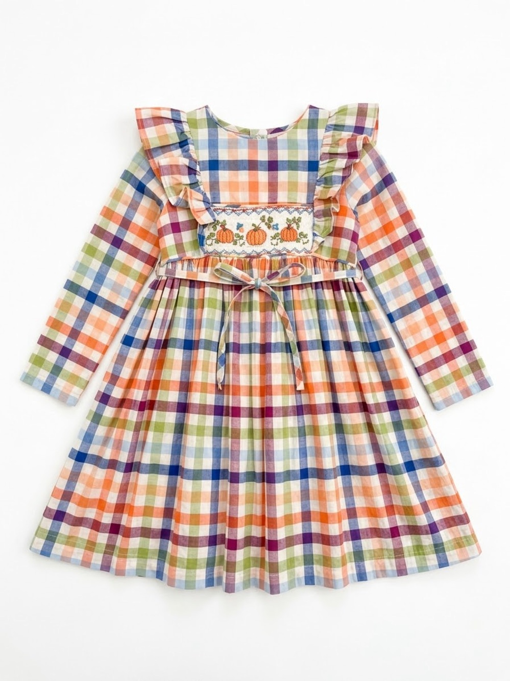 Bonnie Jean Smocked Pumpkin Dress Size 4 Gingham Fall Plaid NWOT